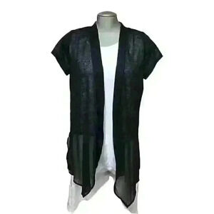 Peyton Primrose Cardigan  Longline Open Front Sheer Laced Black